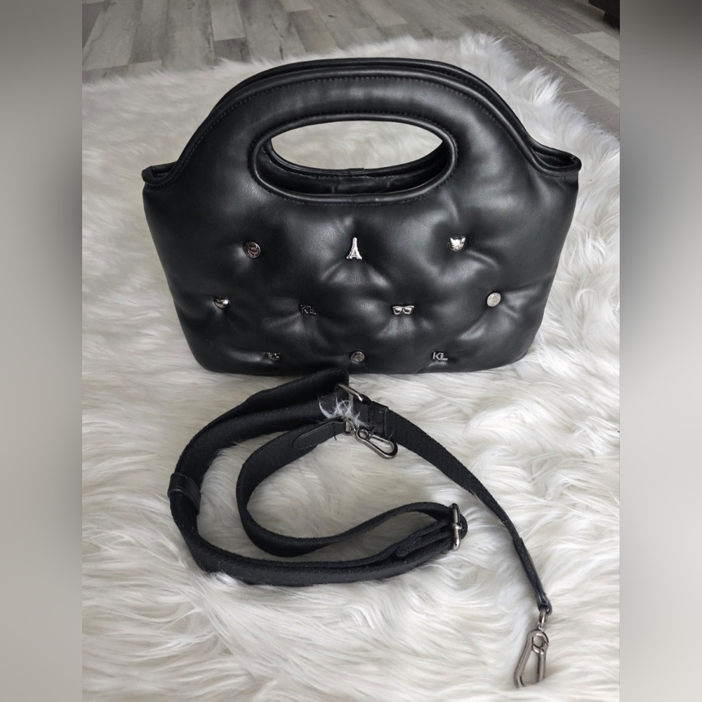 KARL LAGERFELD CYBILL TOP HANDLE SATCHEL BLACK FAUX LEATHER Like New